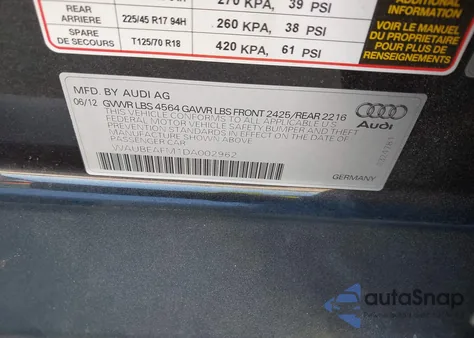 2013 Audi A3 2.0T Premium из США, поврежденный, VIN WAUBEAFM1DA002962